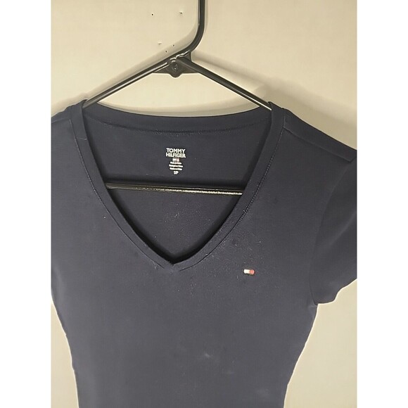 Tommy Hilfiger Shirt Womens Size Small Blue Short Sleeve Tee Casual V Neck Logo - Picture 4 of 9